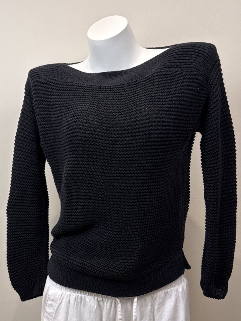 Lauren Ralph Lauren M Womens Boatneck Chunky Knit Sweater 100% Cotton Black Top